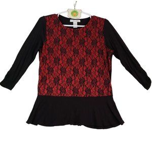 August Silk Red Black Lace Medium Victorian Goth Romantic Edgy Peplum Style